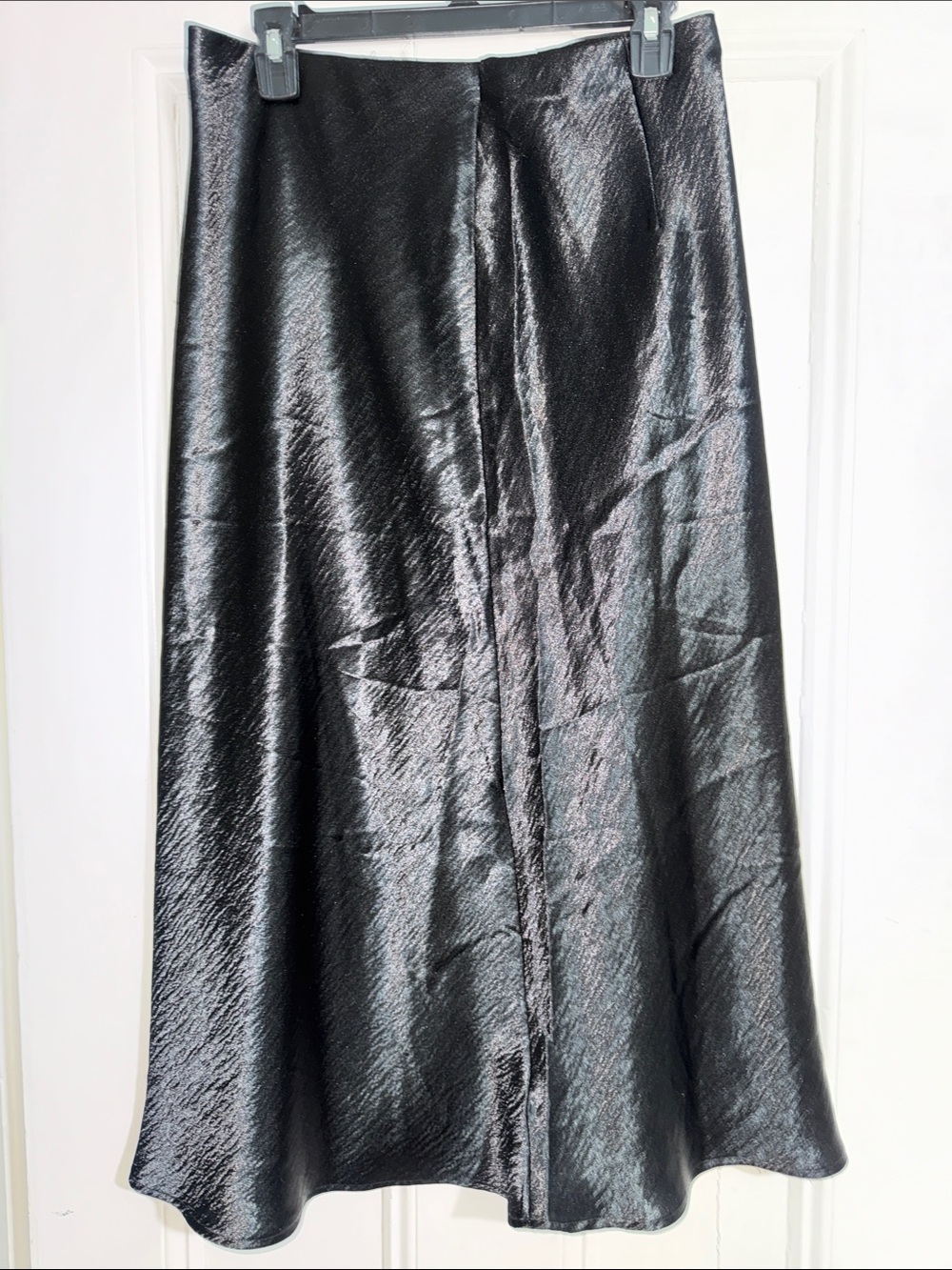 Rachel Zoe Black Satin Crinkle Midi Slip Skirt Size Large - Picture 4 of 6